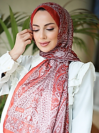 Piraye Desen İthal Pamuk Şal KIRMIZI