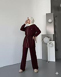 Bordo Oysho Bel Bağcıklı İkili Takım