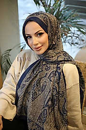 Piraye Desen İthal Pamuk Şal LACİVERT