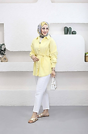 Sarı Bağcıklı Keten Gömlek
