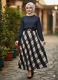 Ekoseli Mevlana Kesim Kemerli Etek