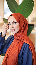 Retro Desen Pamuklu Şal TURUNCU