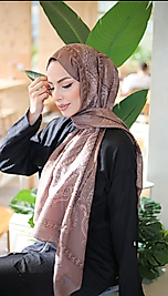 Retro Desen Pamuklu Şal SÜTLÜKAHVE