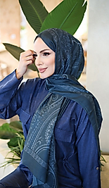 Retro Desen Pamuklu Şal LACİVERT