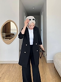 Oversize Ceket Takım Siyah Yazlık Kumaş