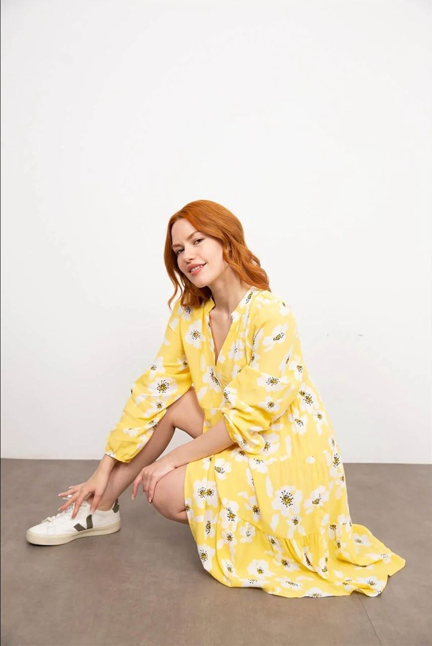 Sarı Çiçekli Elbise