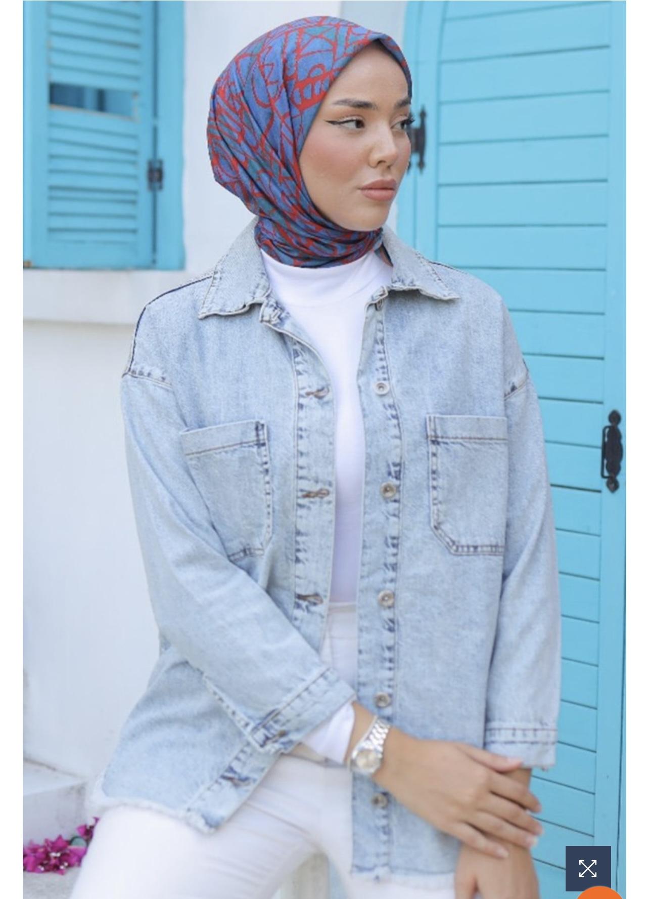 BUZ MAVİ PÜSKÜL DETAY KOT CEKET