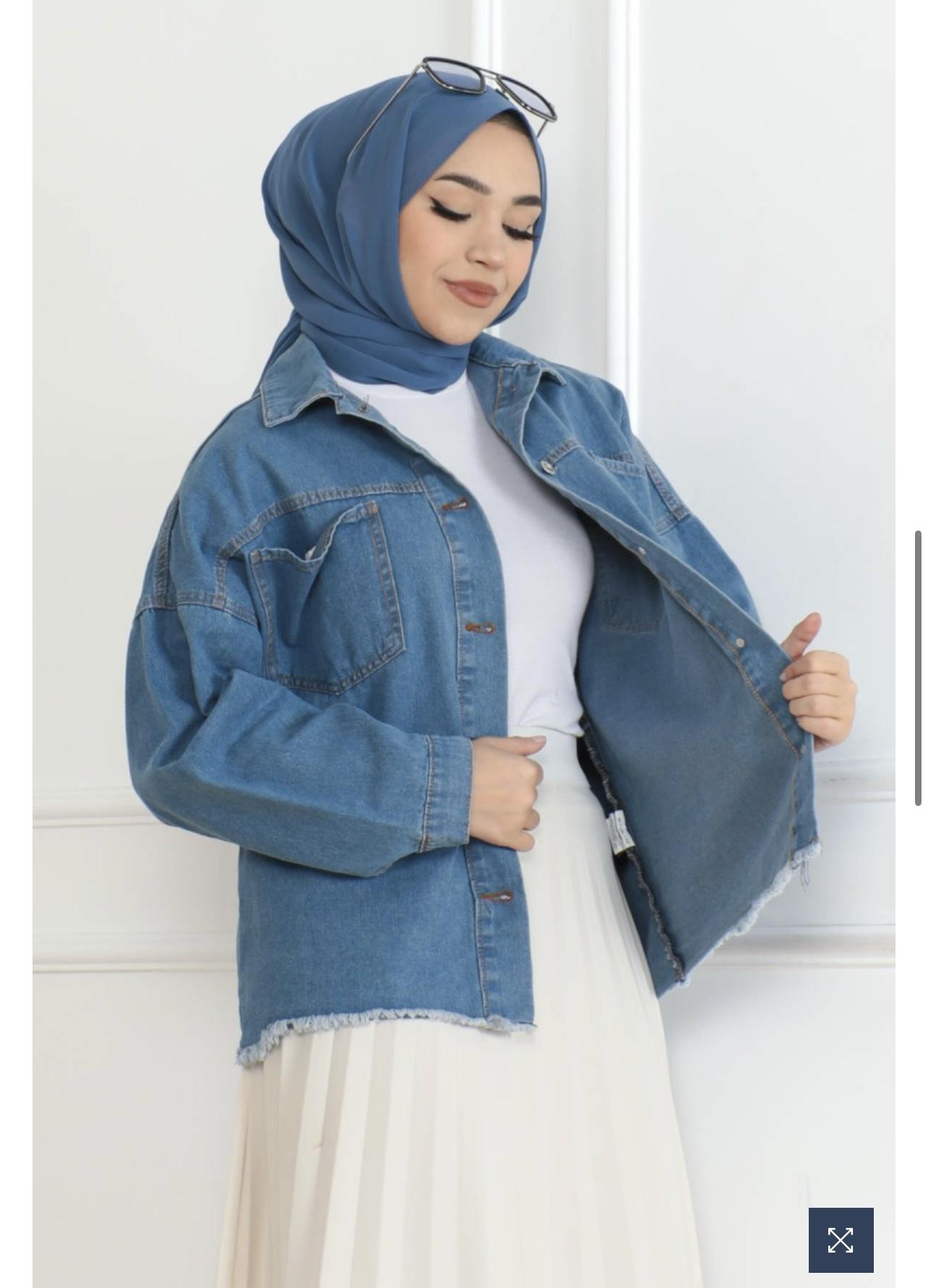 KOYU MAVİ PÜSKÜL DETAY KOT CEKET