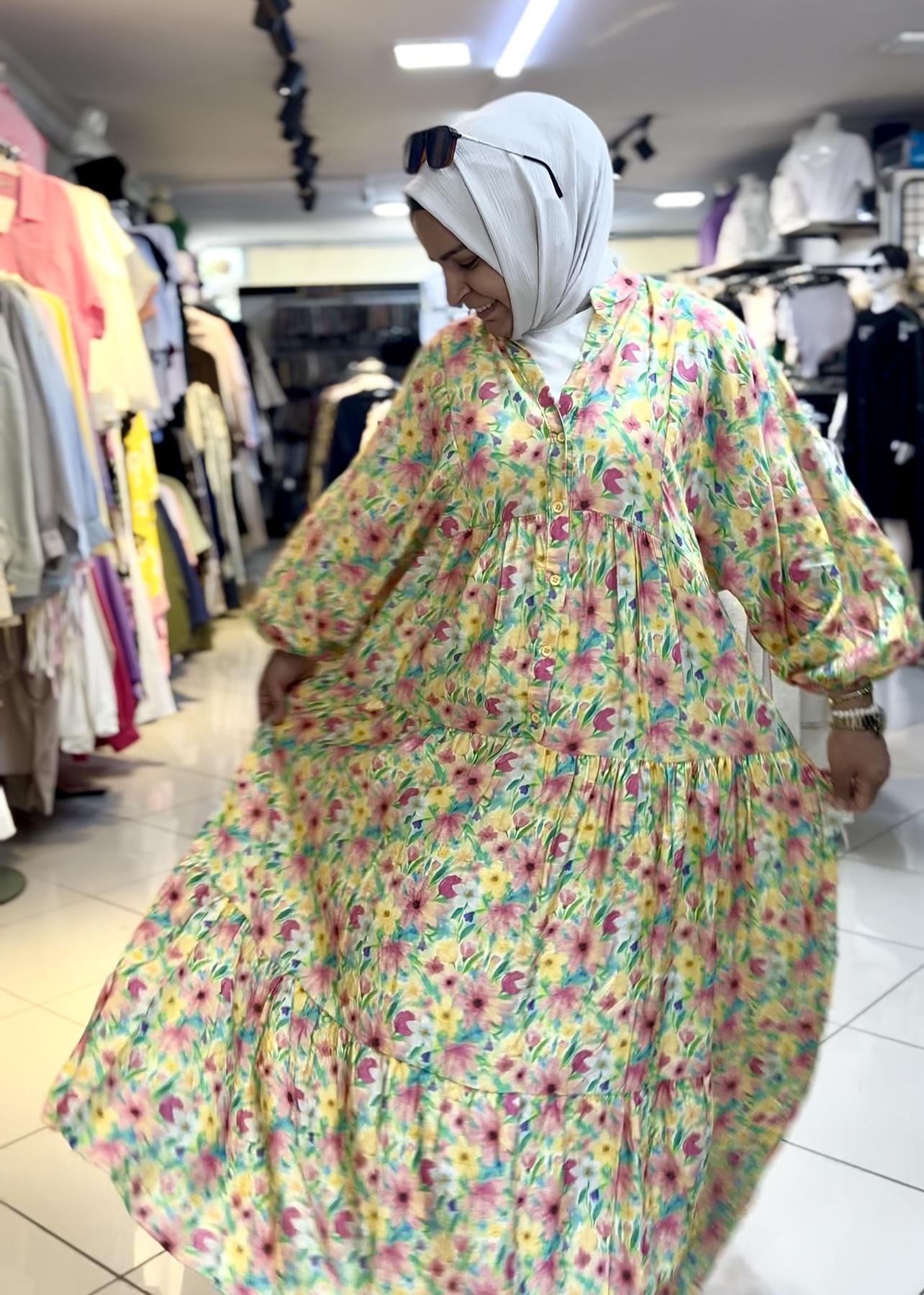 Modal Çiçek Bahçesi Elbise