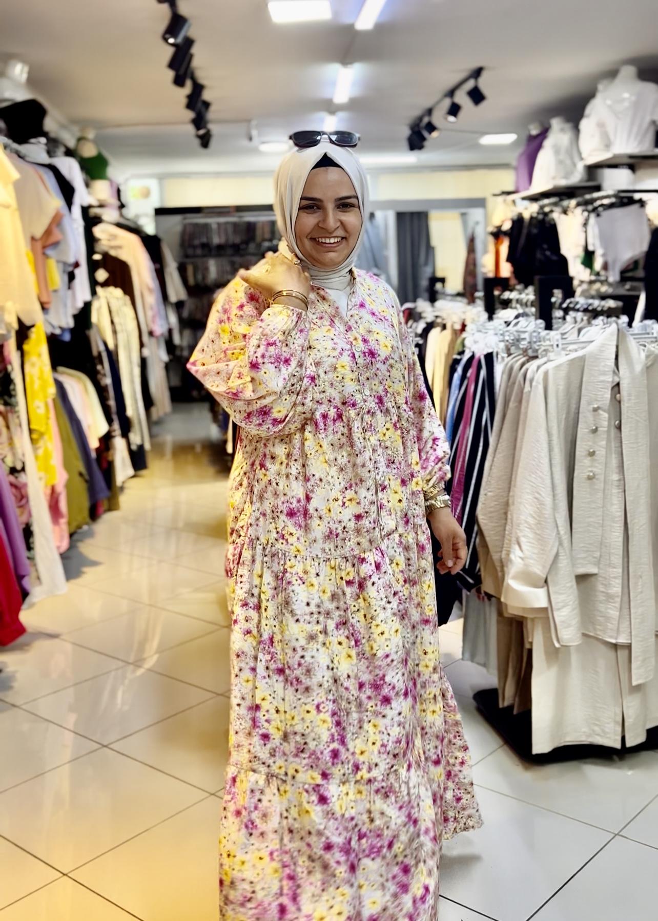 Pembe Minik Çiçek Elbise