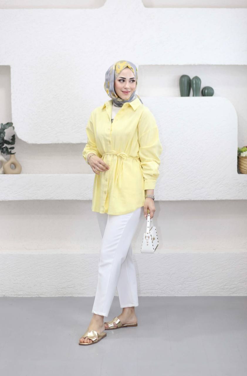 Sarı Bağcıklı Keten Gömlek