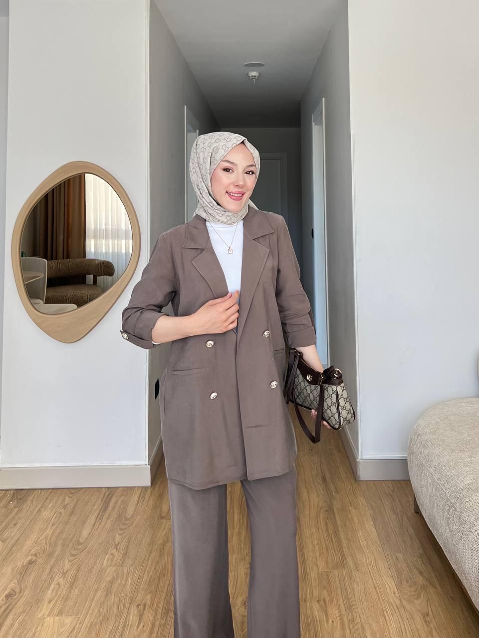 Oversize Ceketli İkili Takım Kahverengi