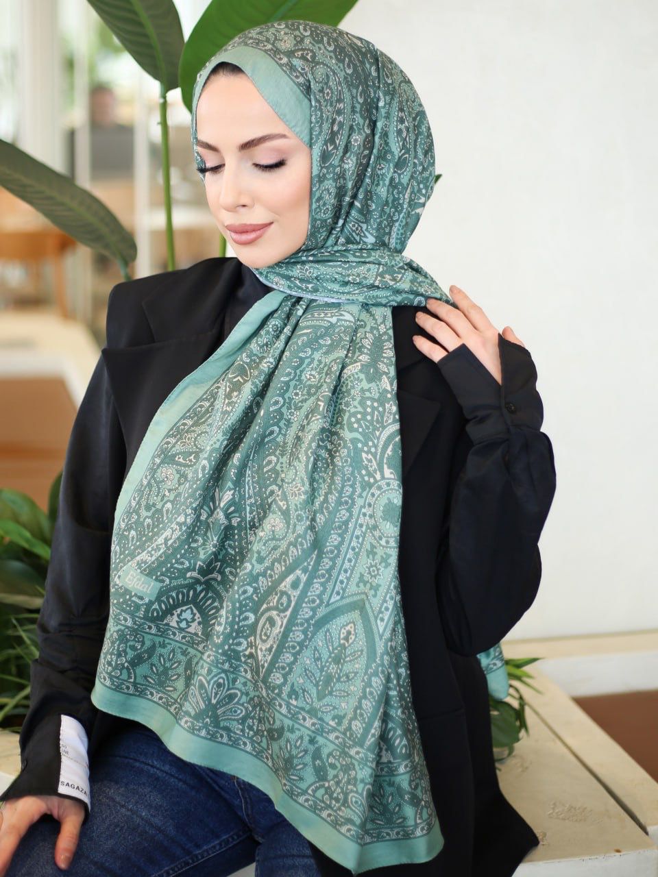 Piraye Desen İthal Pamuk Şal SU YEŞİLİ