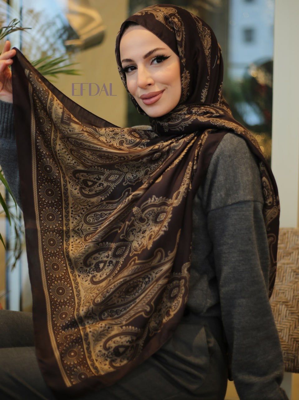 Vera Desen Pamuklu Şal KOYU KAHVE