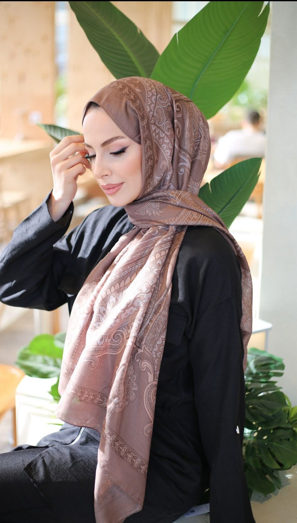 Retro Desen Pamuklu Şal SÜTLÜKAHVE