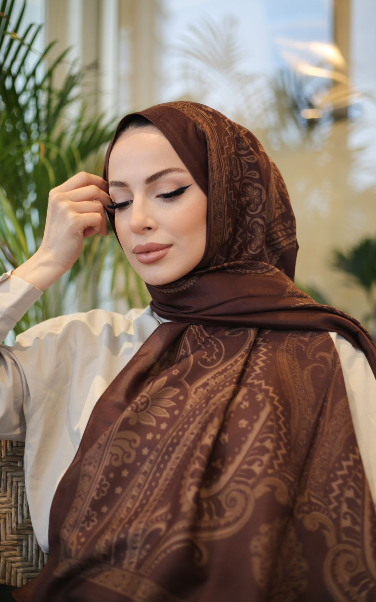 Retro Desen Pamuklu Şal KAHVERENGİ