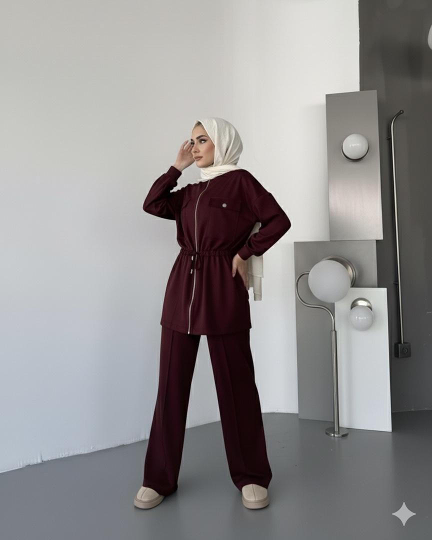 Bordo Oysho Bel Bağcıklı İkili Takım