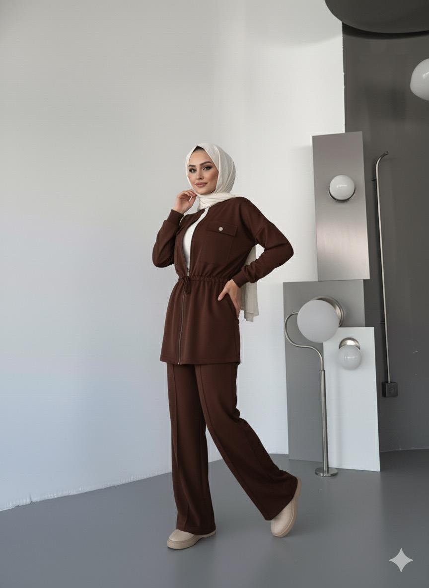 Kahverengi Oysho Bel Büzgülü İkili Takım