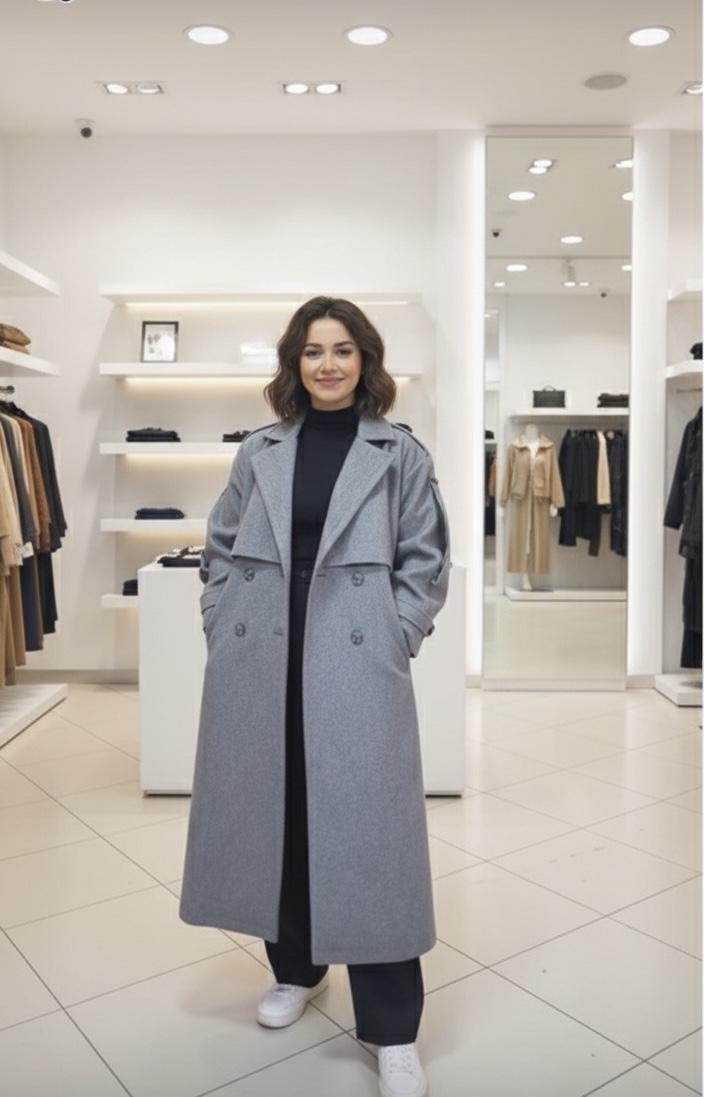 Gri Cepken Kaşe Kaban