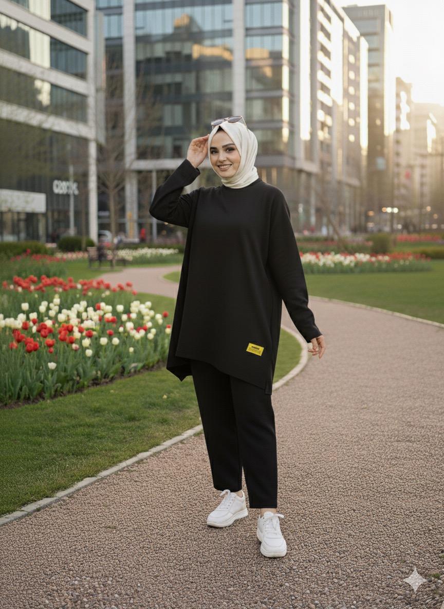 Anla Şalvar Pantolon İkili Takım Siyah